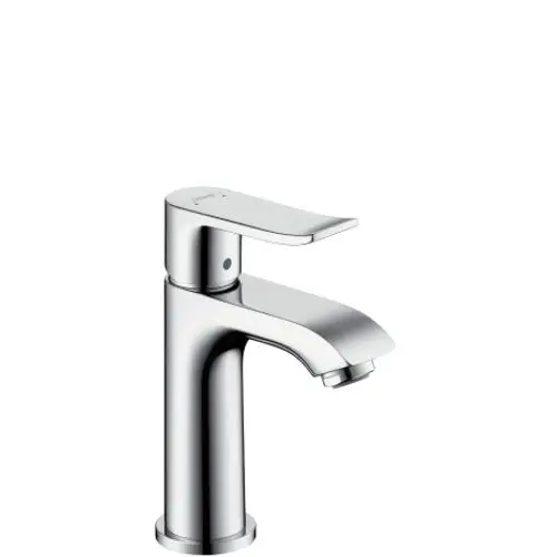 Einhebel-Waschtischmischer in Chrom von Hansgrohe, geeignet für Handwaschbecken, mit integriertem Zugstangen-Ablaufmechanismus.